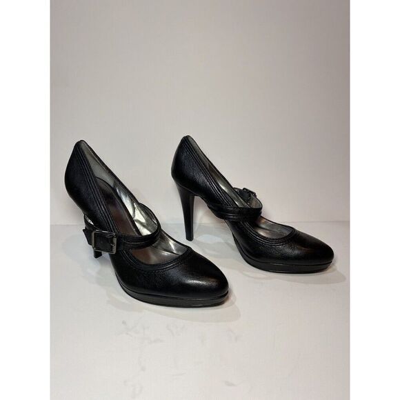 CALVIN KLEIN Shyanne Black Mary Jane Pumps Leather With Straps Women’s Size 10 - Picture 1 of 8
